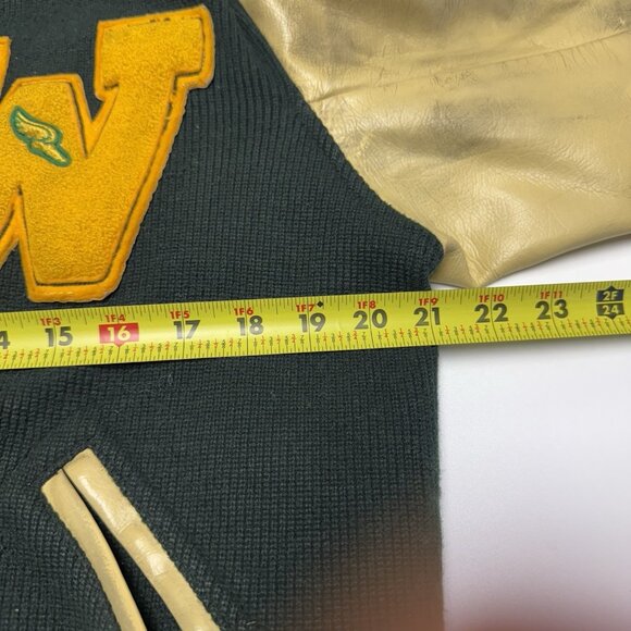 Vintage Sand Knit Doe Lon Letterman Varsity Jacket Mens 40 21x25 Chain Stitch - Picture 14 of 16